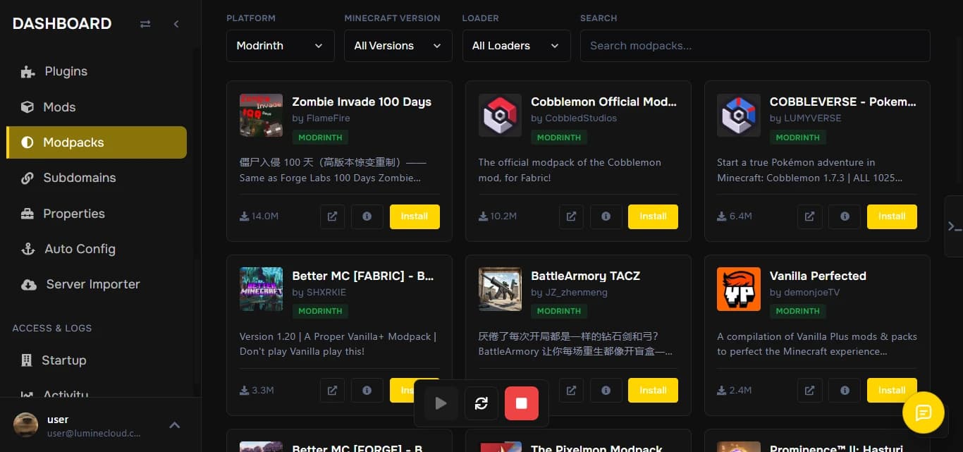 Cài modpack một chạm