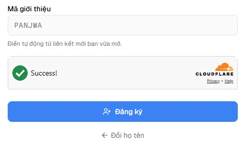 Ô mã giới thiệu được điền sẵn từ link mời